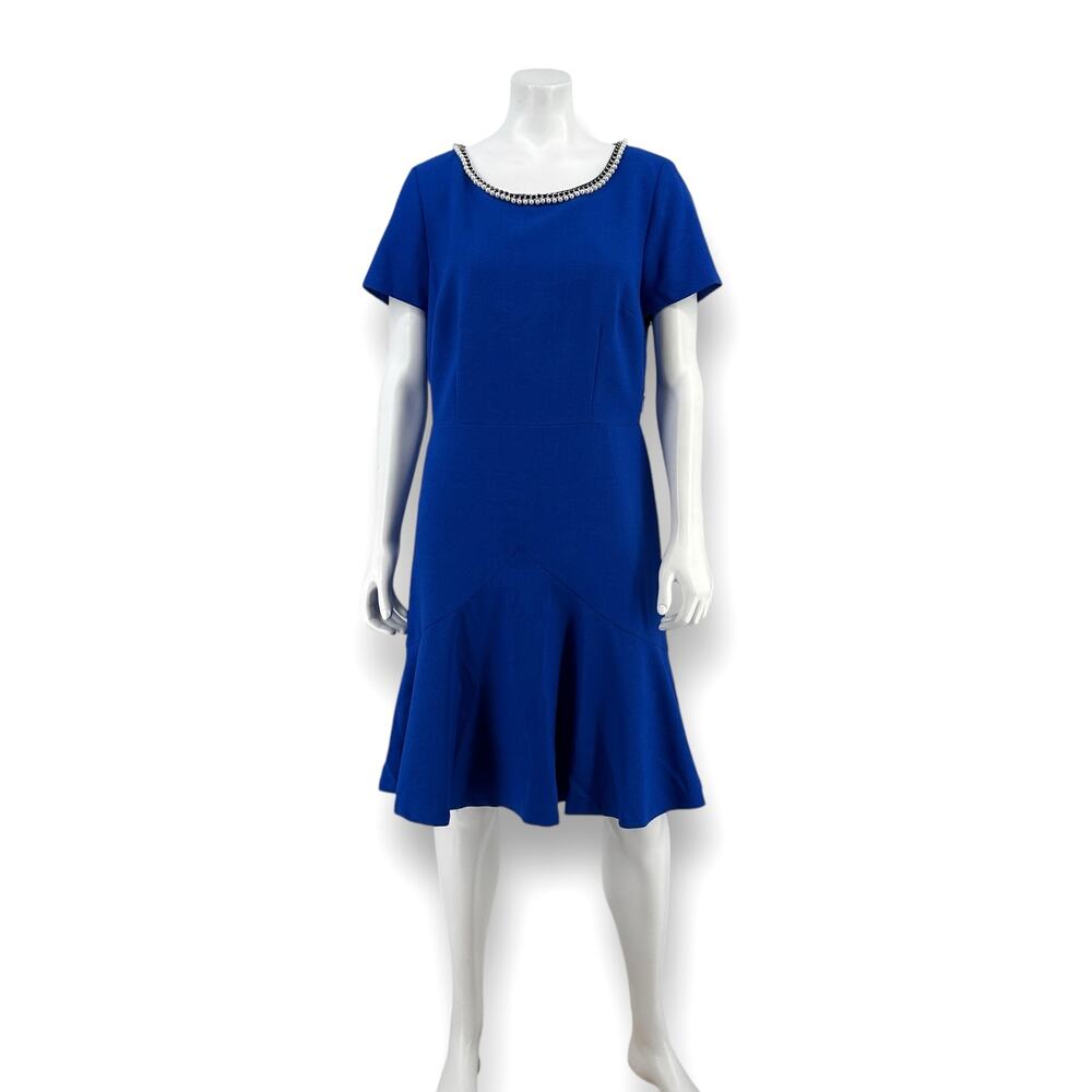 Karl Lagerfeld Pearl Chain Ruffle Hem Dress Womens Size 8 Cobalt Blue